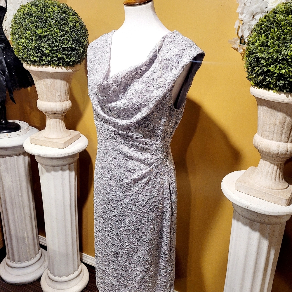 Silver Lace Cocktail Dress - Picture 5 of 12